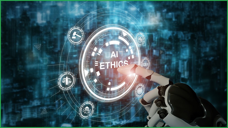 2238570409 AI ethics or AI Law concept. Developing AI codes of ethics. Compliance, regulation, standard , business policy and responsibility for guarding against unintended bias in machine learning algorithms.